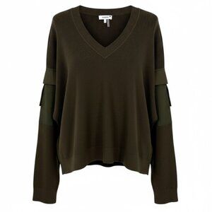 Parker Cargo Pocket V-Neck Sweater Olive Green Size Large